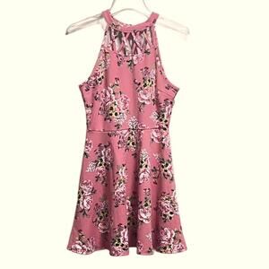 Chic Floral Pink‎ Halter Dress